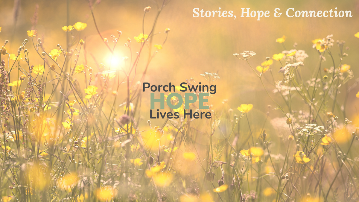 finding rest blog for porch swing hope, stories, hope and connection, hope lives here, field of yellow flowers at sunrise, hymn stories and meanings, sabbath, day of rest